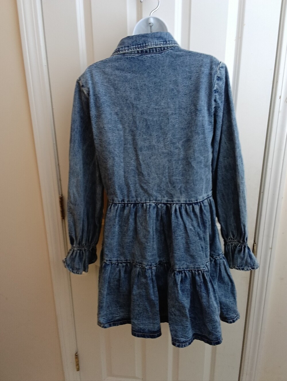 Washed Blue Denim Tiered Shirt Mini Dress Size Medium - Picture 7 of 8